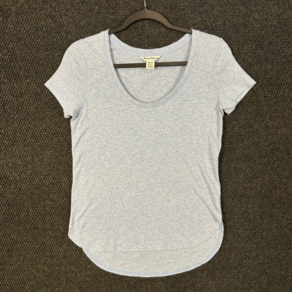 Tommy Bahama T-Shirt Women XS Blue Scoop Neck Curved Hem Cotton